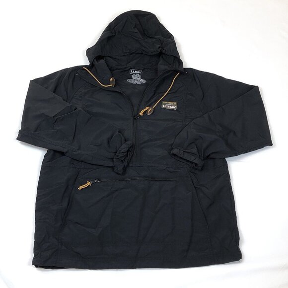 LL Bean Mens Mountain Classic Anorak 1/2 Zip Hooded Black Jacket Medium - Picture 1 of 8